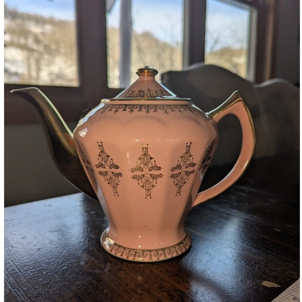 Antique Hall China Pink Gold Radiance Albany Teapot 6 Cup Excellent Condition - Picture 7 of 7